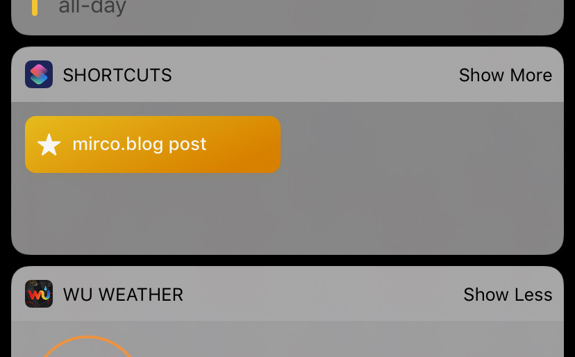 The shortcut as a widget in the iOS widget screen