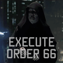 A screen shot from the movie Star Wars Episode 3, with Emperor Palpatine saying 'execute order 66'
