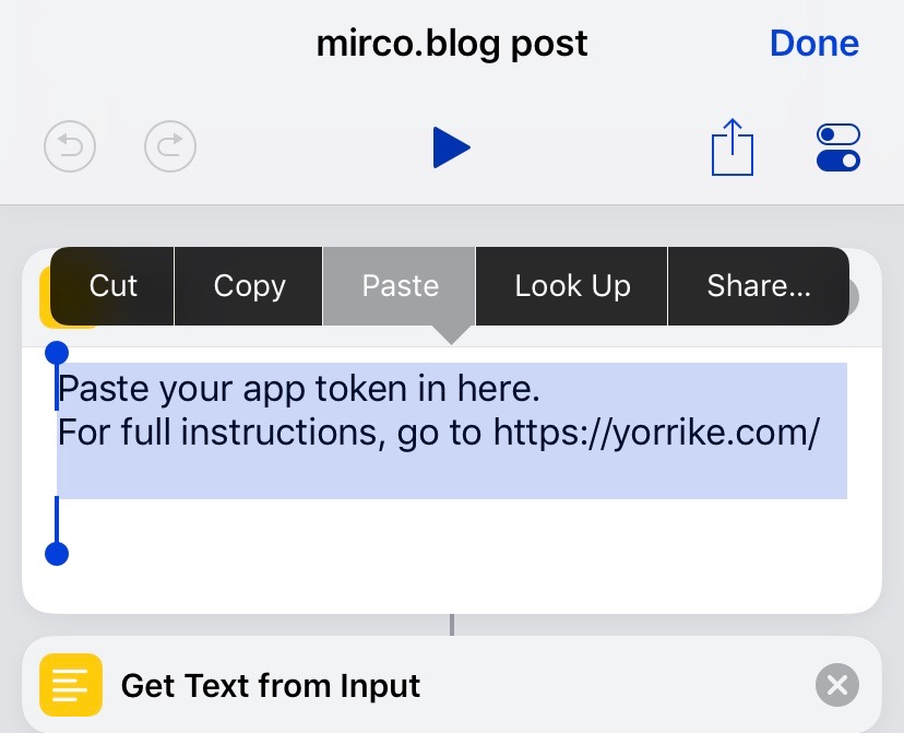 Select the text in the top box and paste in the copied app token.