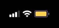 The current iOS battery icon in low power mode in a sickly yellow colour