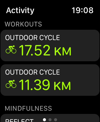 A screenshot of my watch showing I'd ridden 29 km today. 